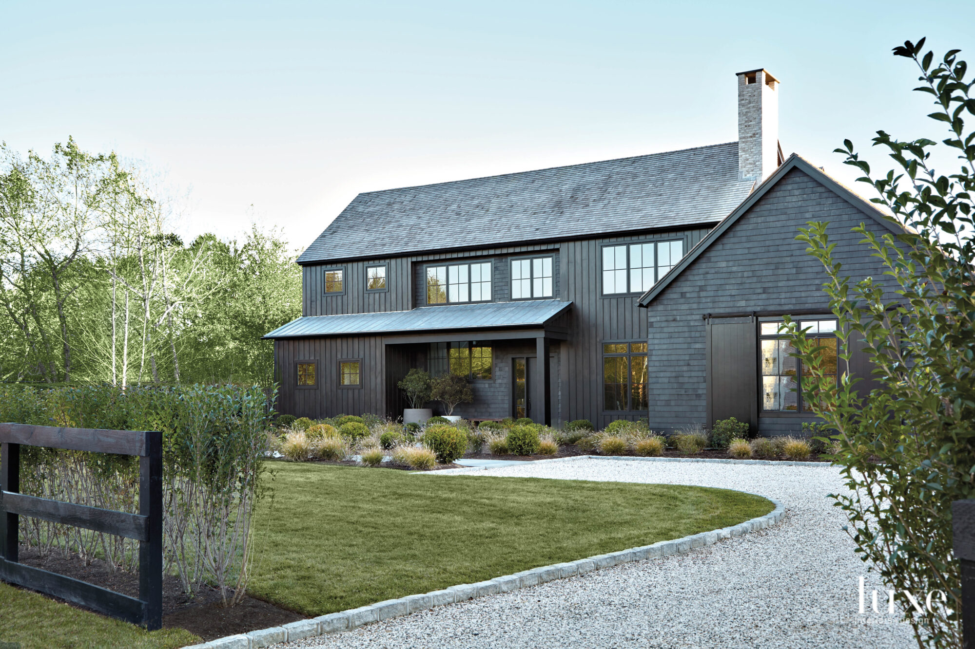 An all-gray exterior defines this Hamptons home
