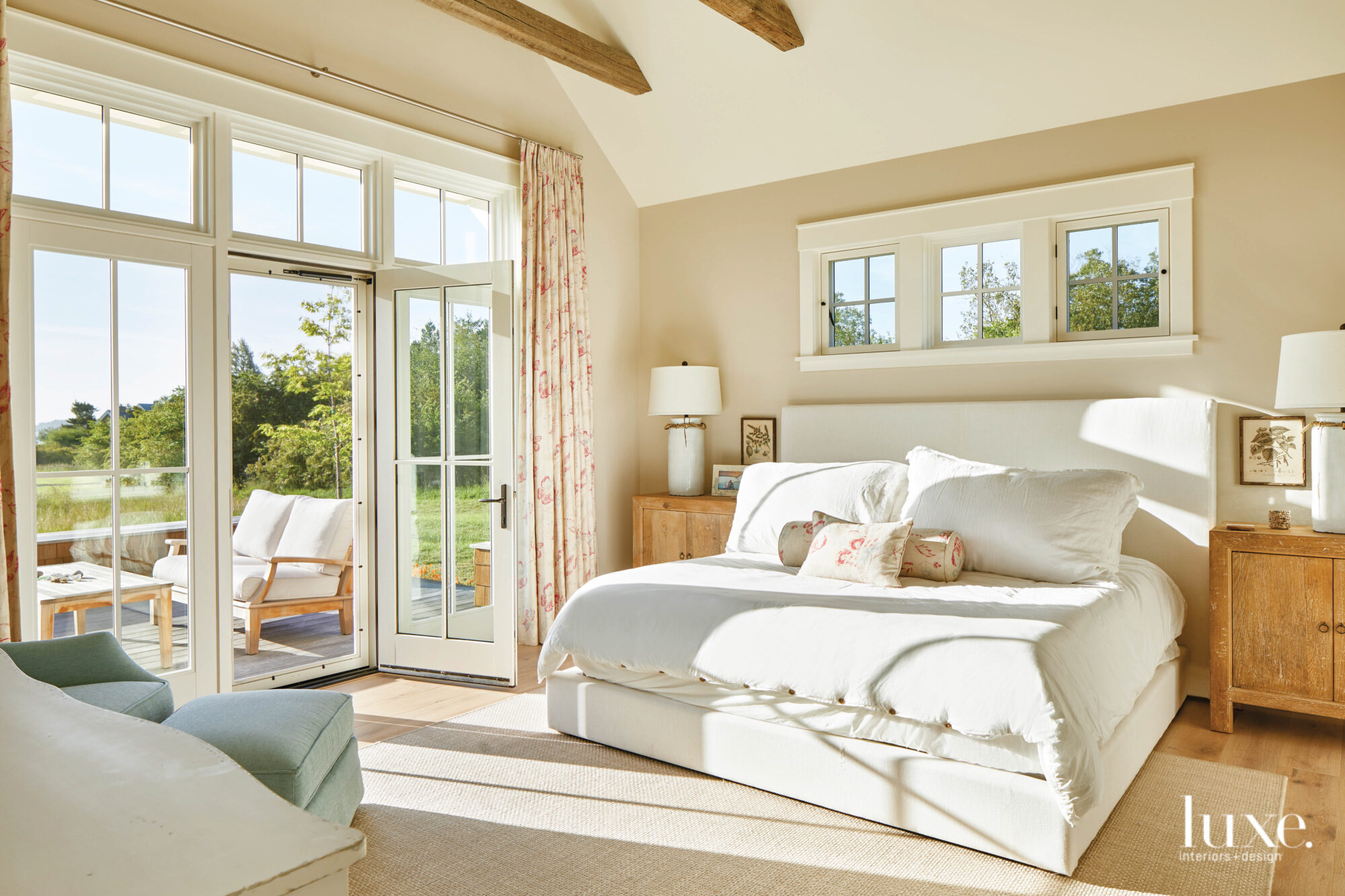Master bedroom with view out to French doors