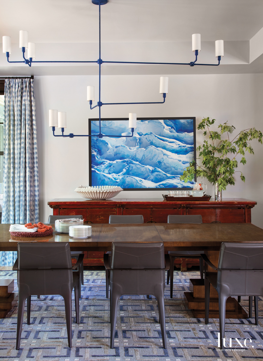 dining room with rope chandelier