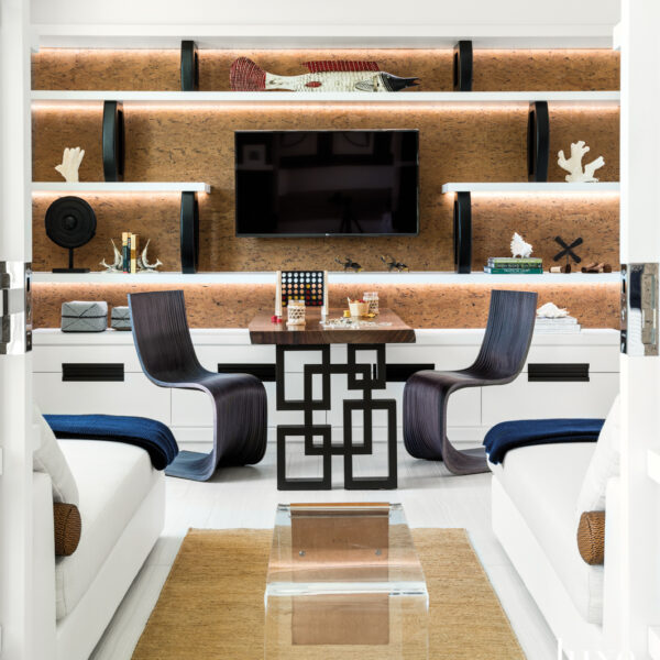 Trading Beachside Iconography For Japanese-Informed Chic In Key Largo study with cork wallcovering