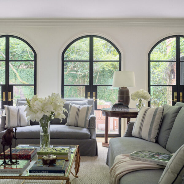 Custom steel windows and doors with black Frame in a classic living room by Firerock