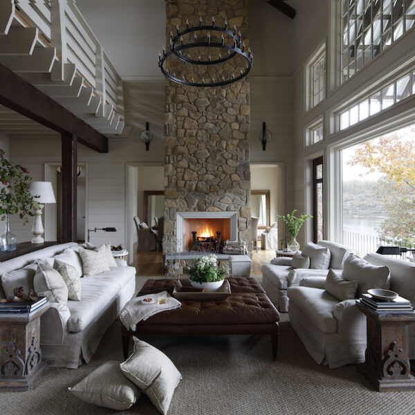 Custom fireplace design in open living room by FireRock