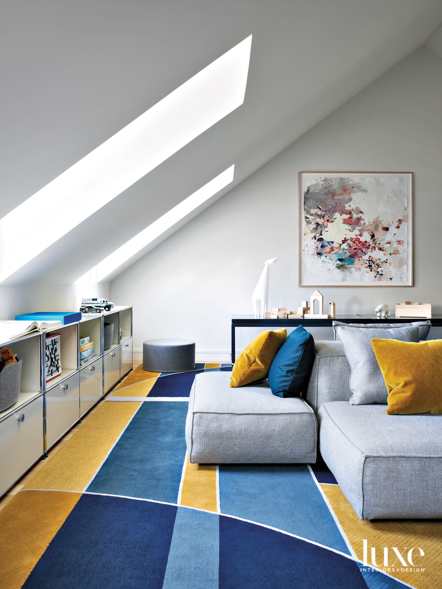 blue yellow and white playroom...