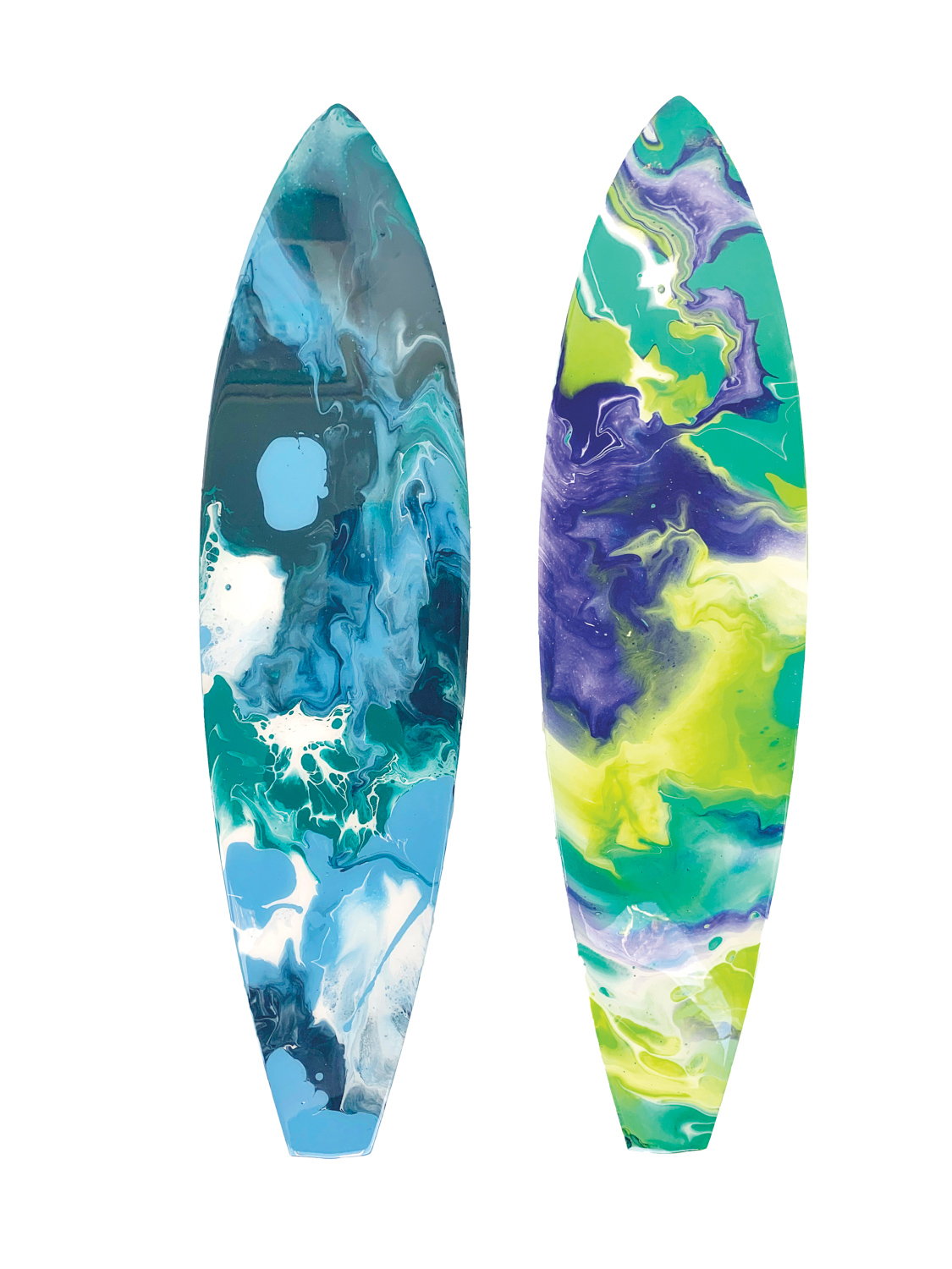 colorful resin surfboards