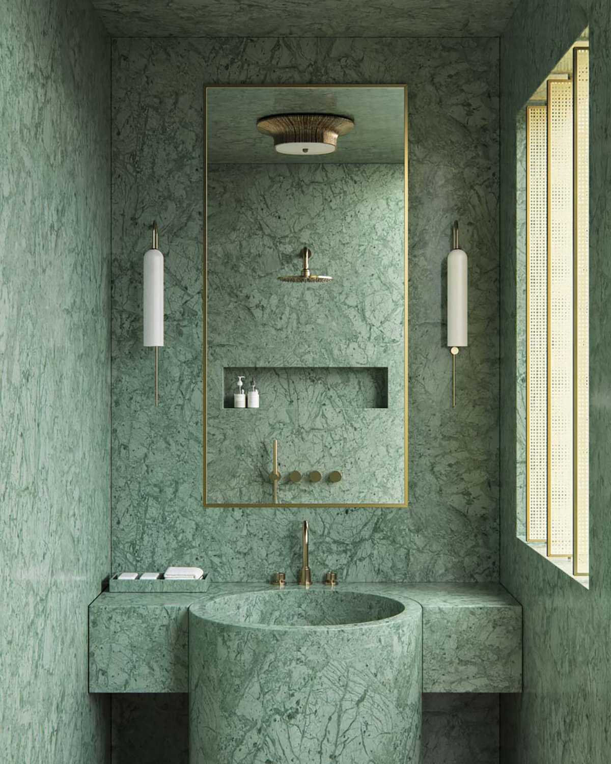 Step Inside This Dazzling Green Marble Bathroom
