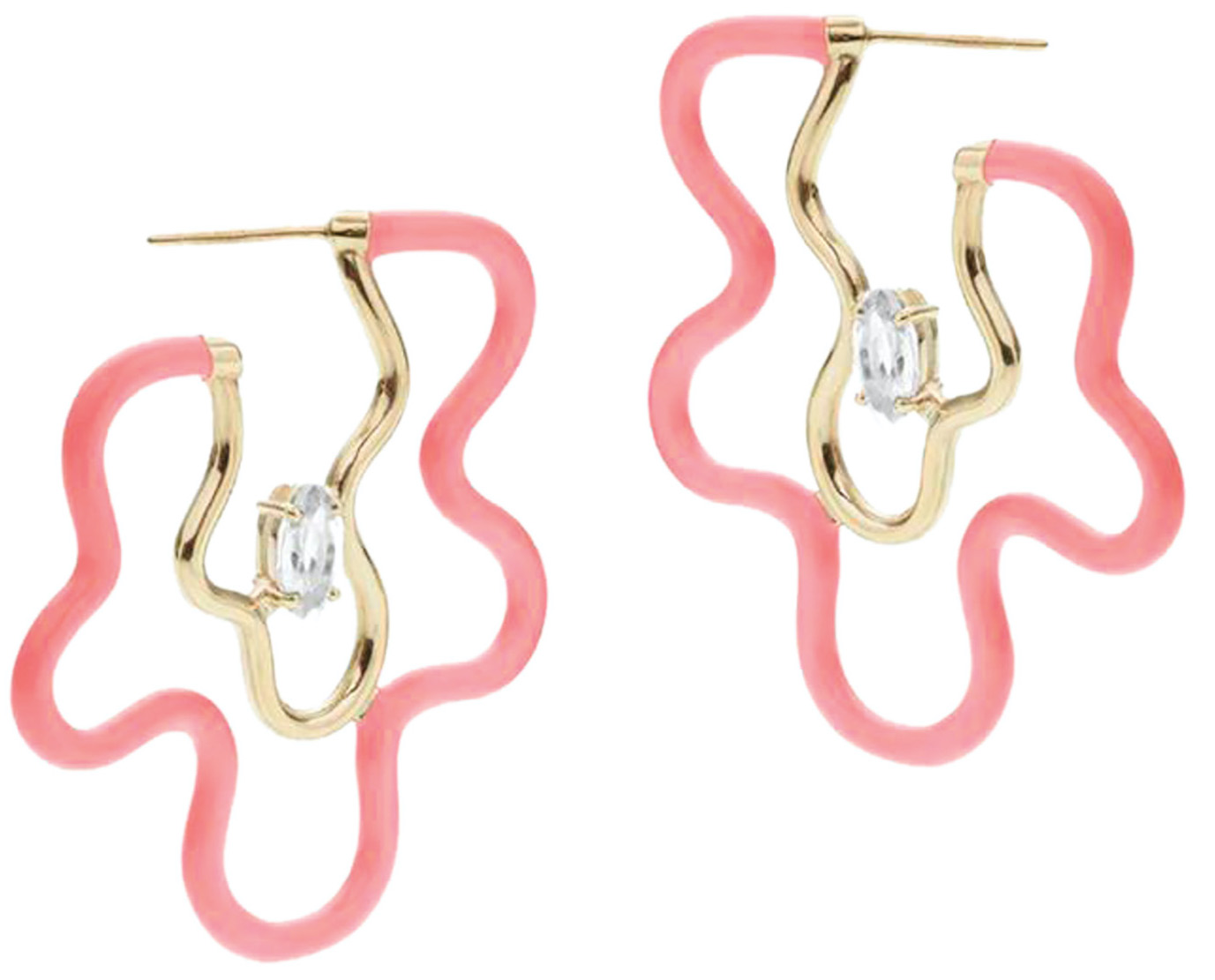 pink and gold flower hoop earrings
