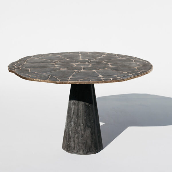 Inlaid Bronze And Steel Give These Concrete Tables An Organic Feel