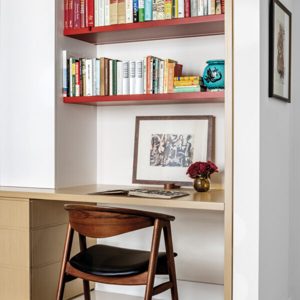 A Health-First Fort Lauderdale Haven Masters The Art Of The Pivot modern desk space with built-in book shelving