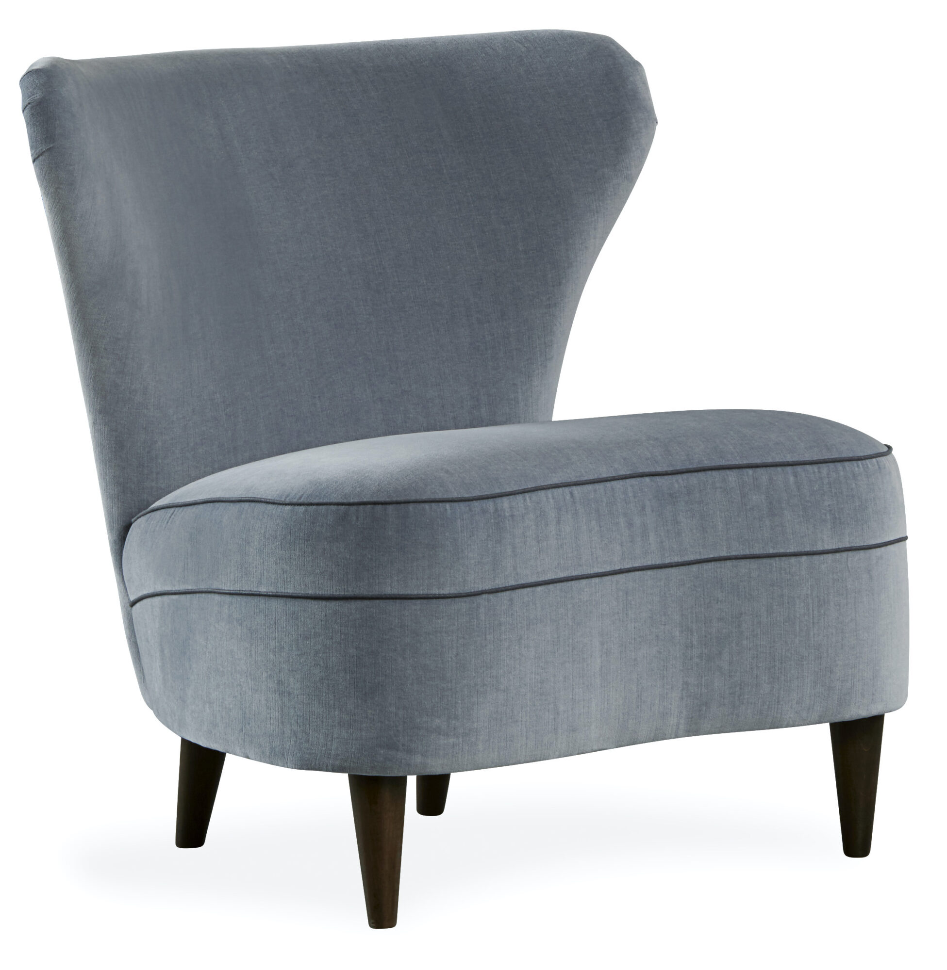 sleek blue velvet armchair is a fun seat to be in