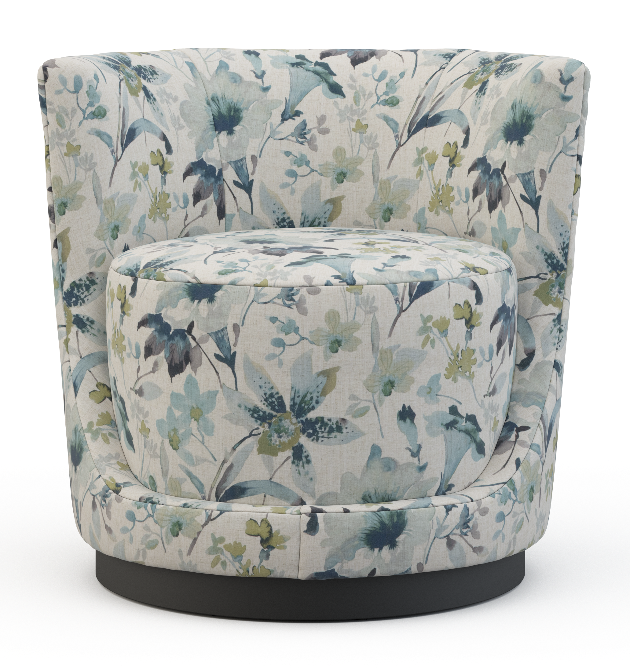 blue floral swivel armchair
