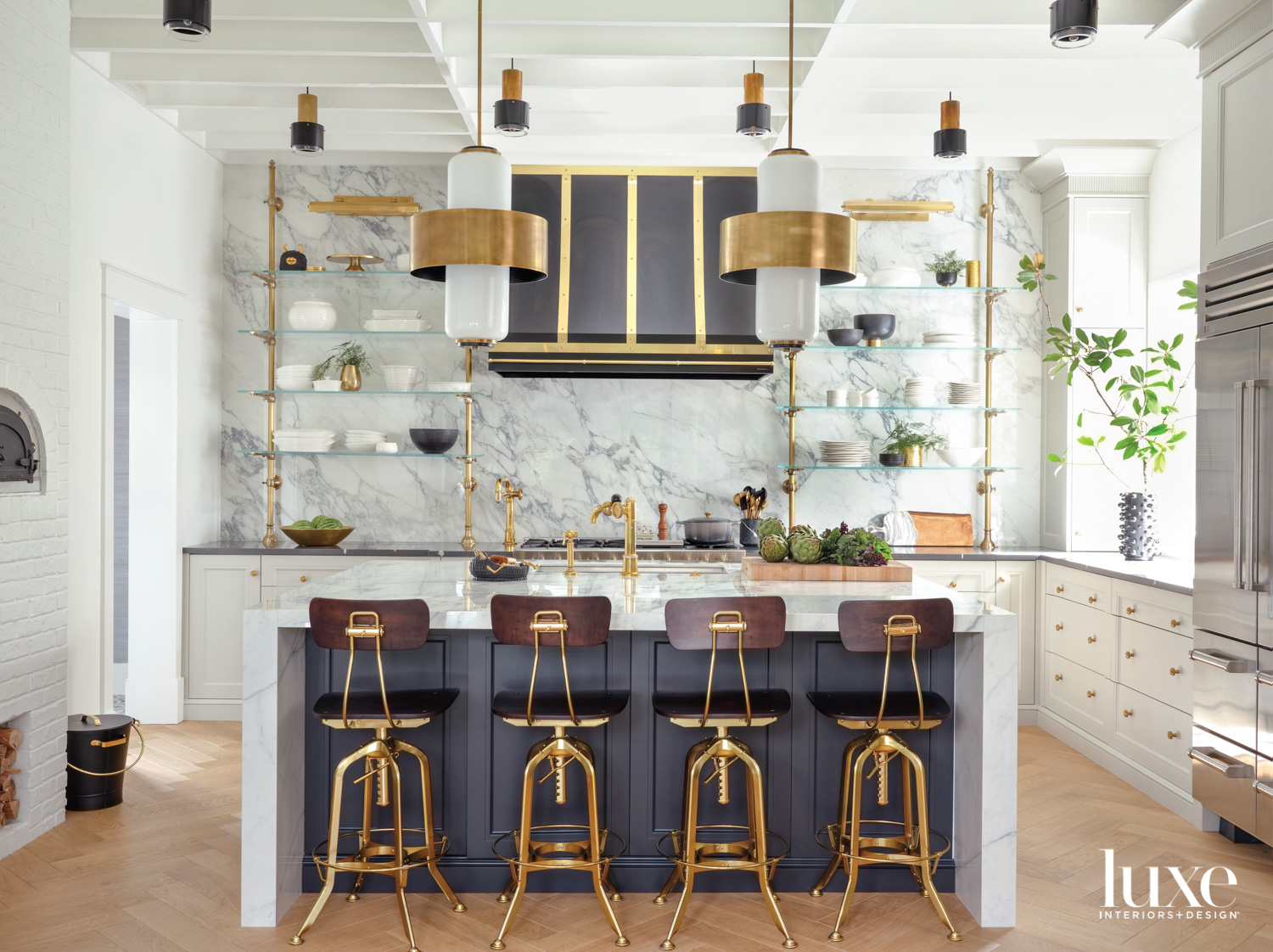 french 1920s-inspired kitchen with marble...