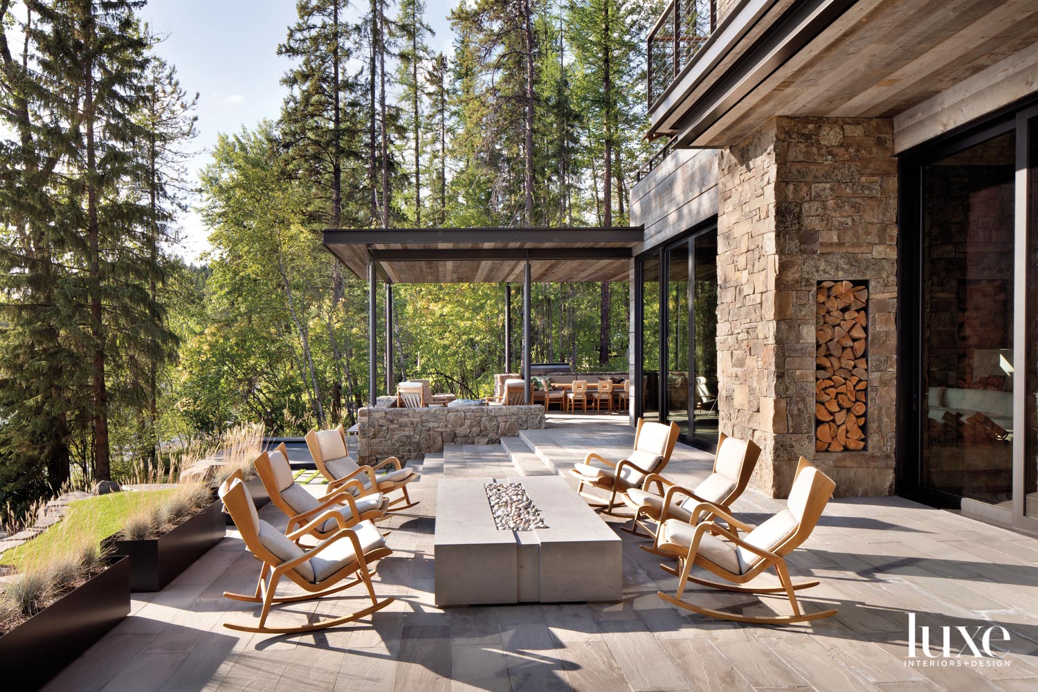Exterior seating areas featuring rockers,...