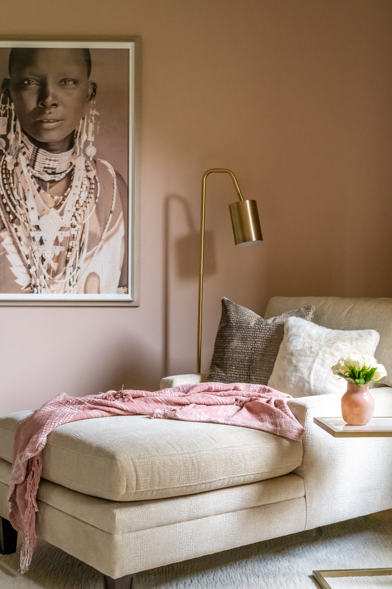 pink paint corner chaise