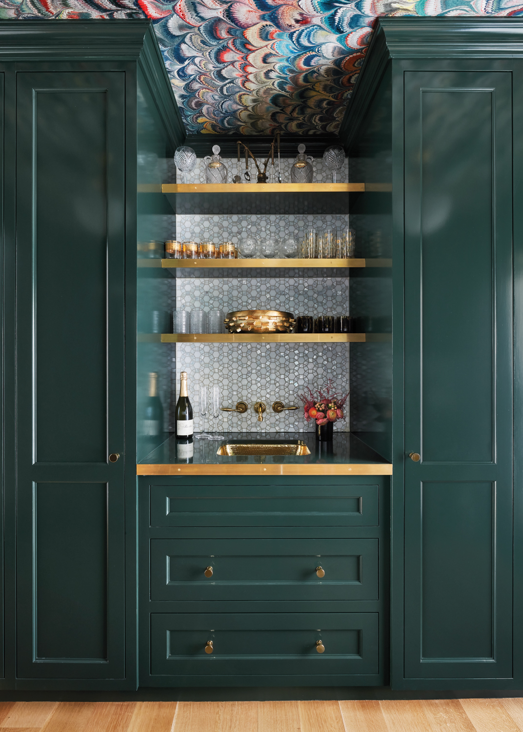green lacquered bar pantry