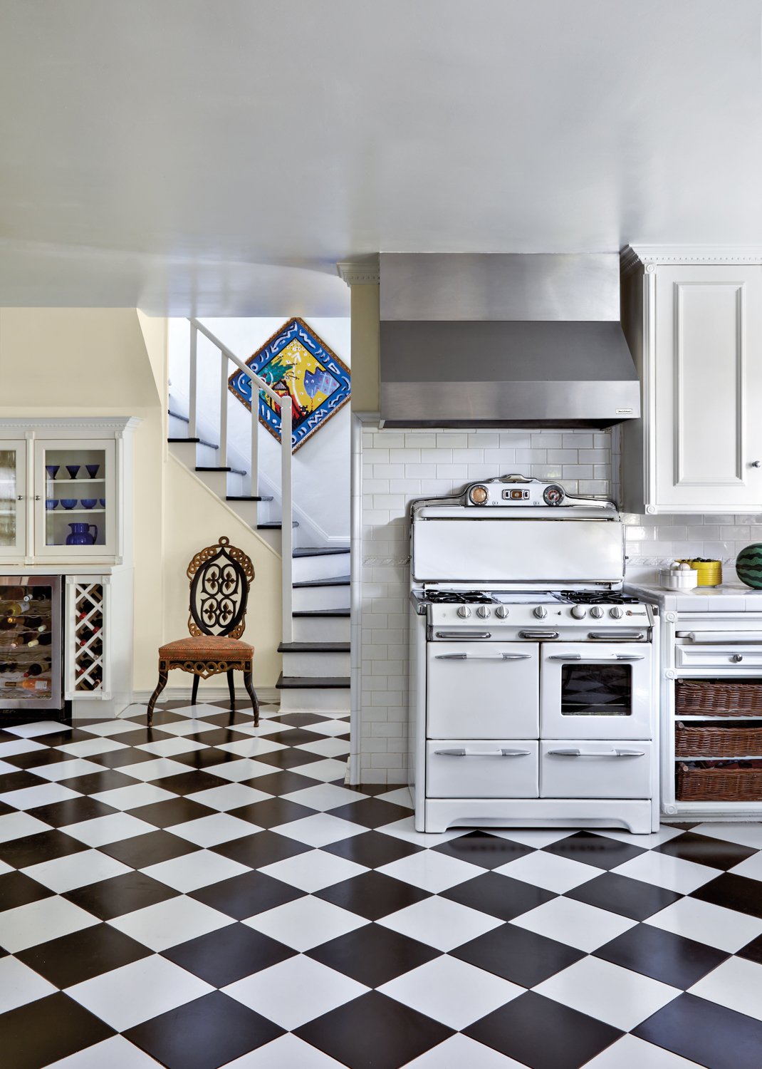 kitchen with checkerboard floors and...