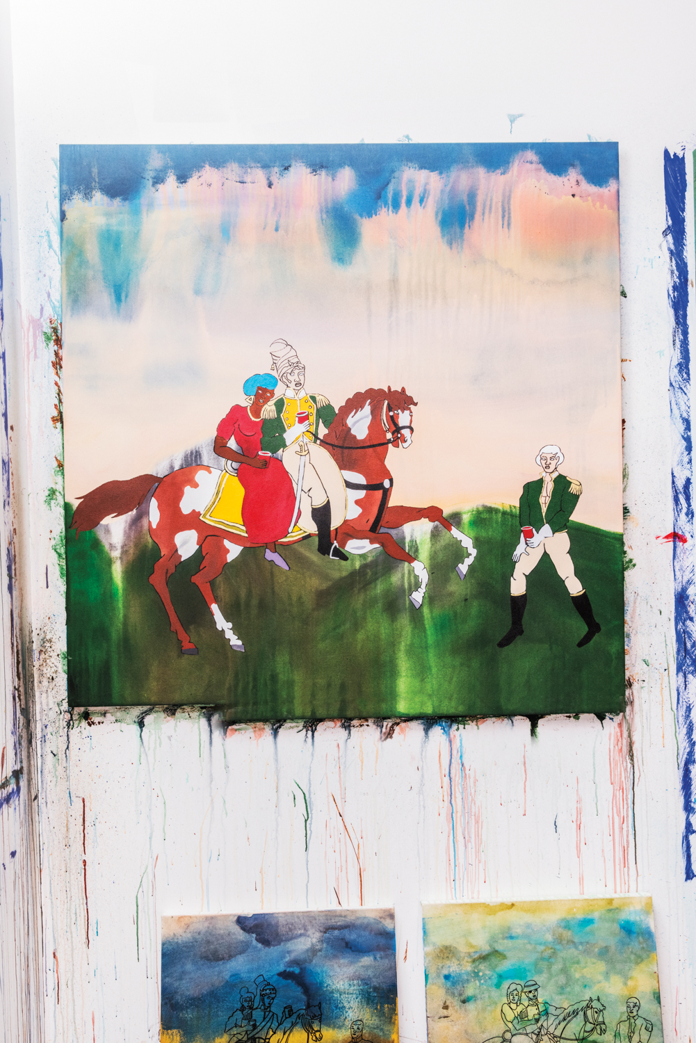 a painting by umar rashid depicting two men on horseback