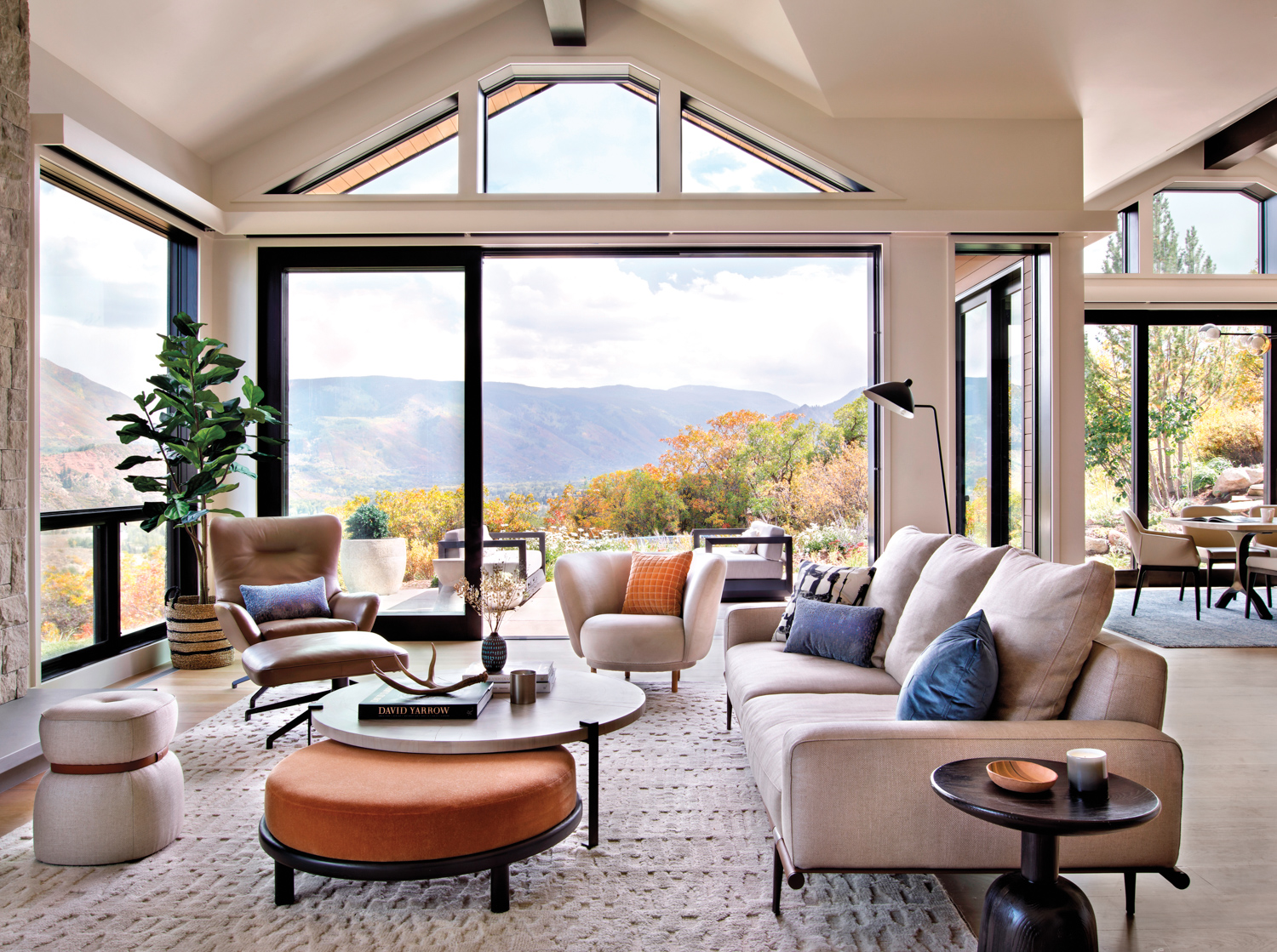 neutral and airy living room in mountains