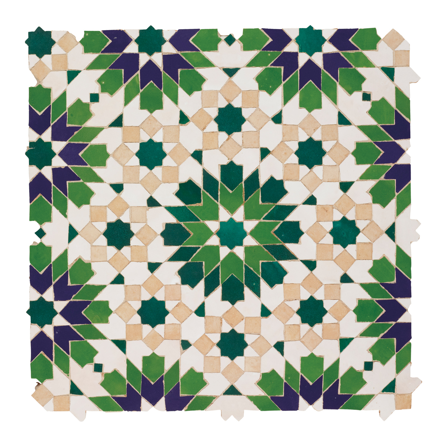 Mosaic tile in green, blue white and cream