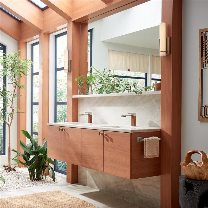 brizo terracotta bathroom with floating vanity