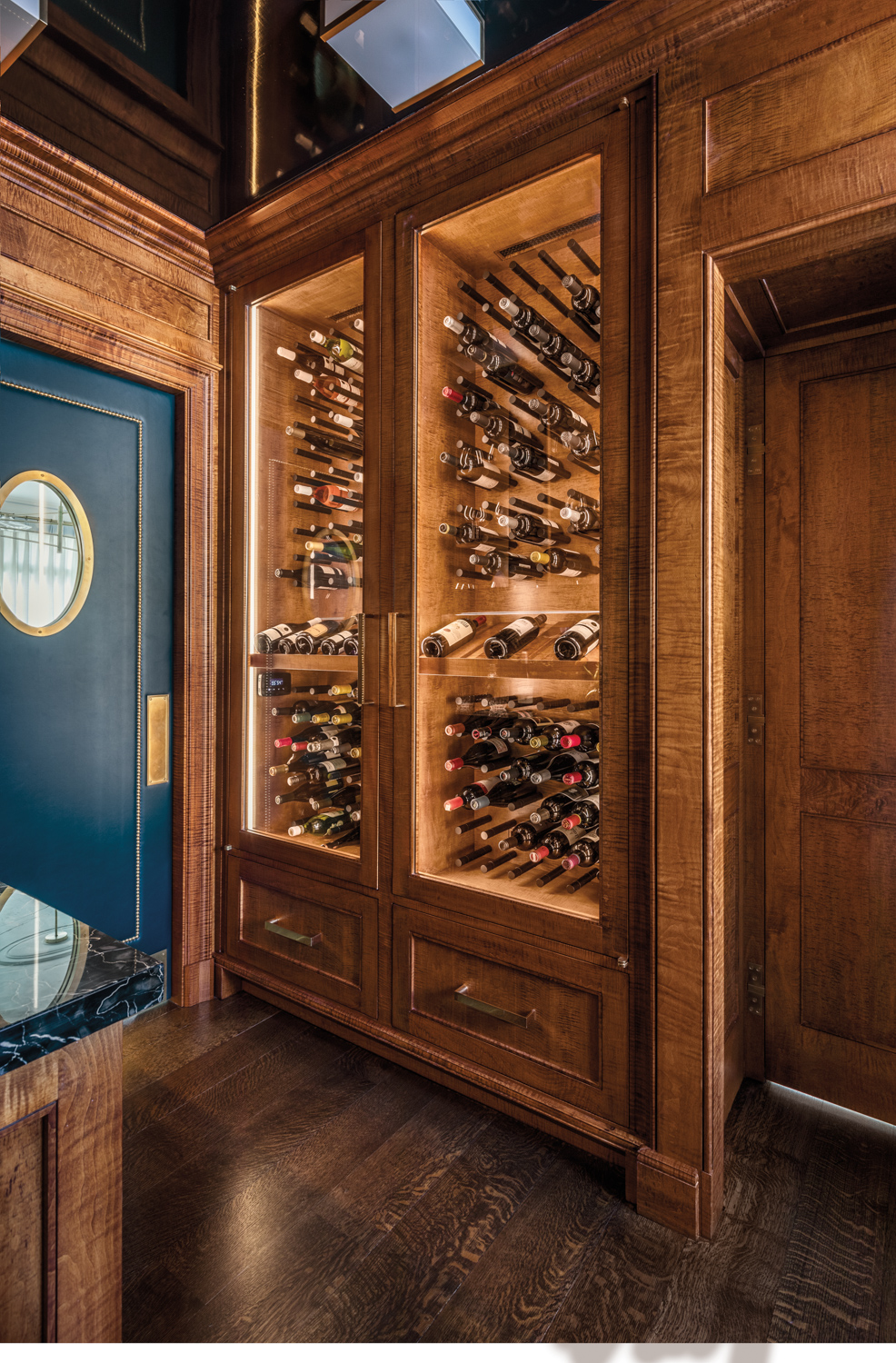 tiger maple wood wine storage room and pantry