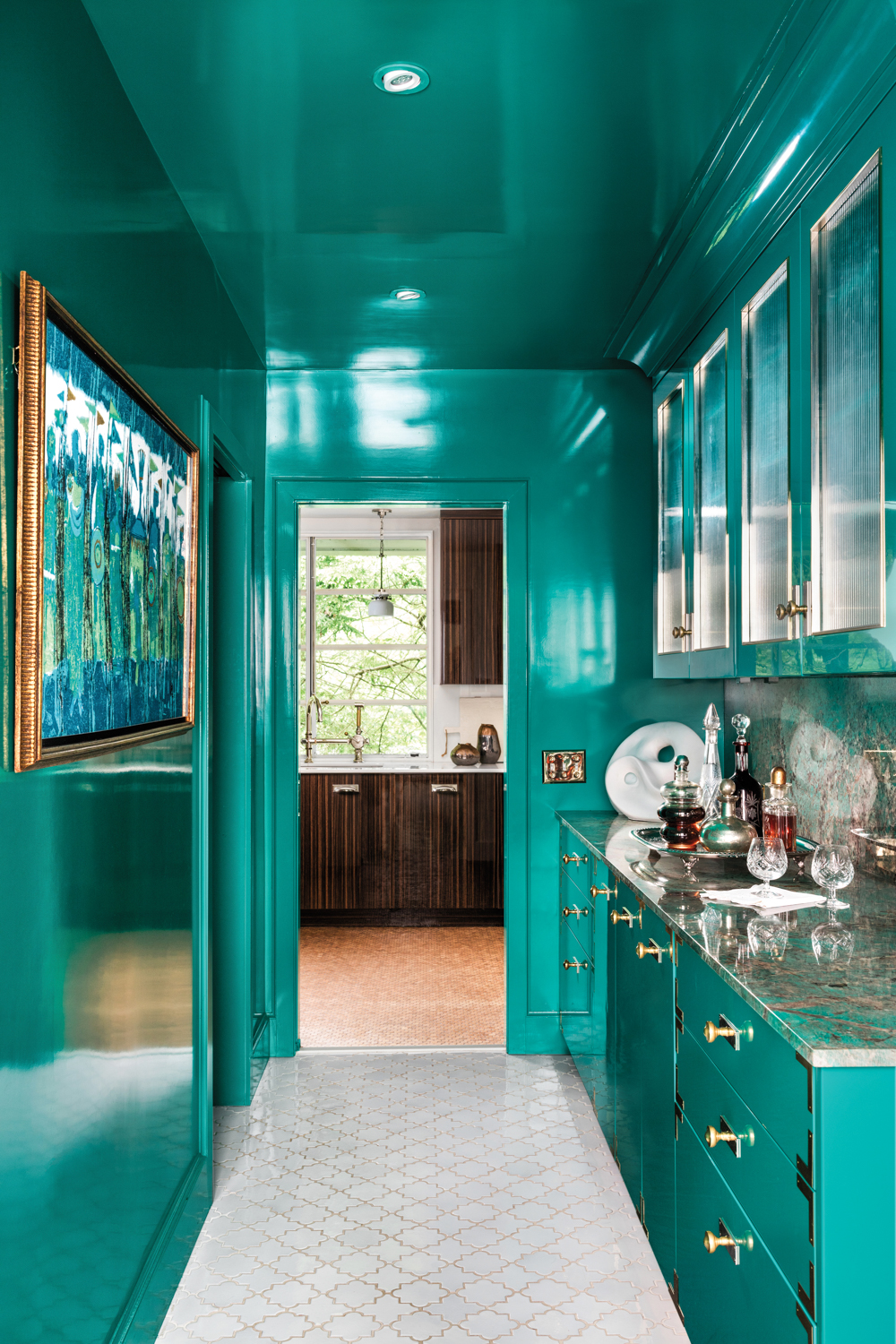 teal bar cabinetry