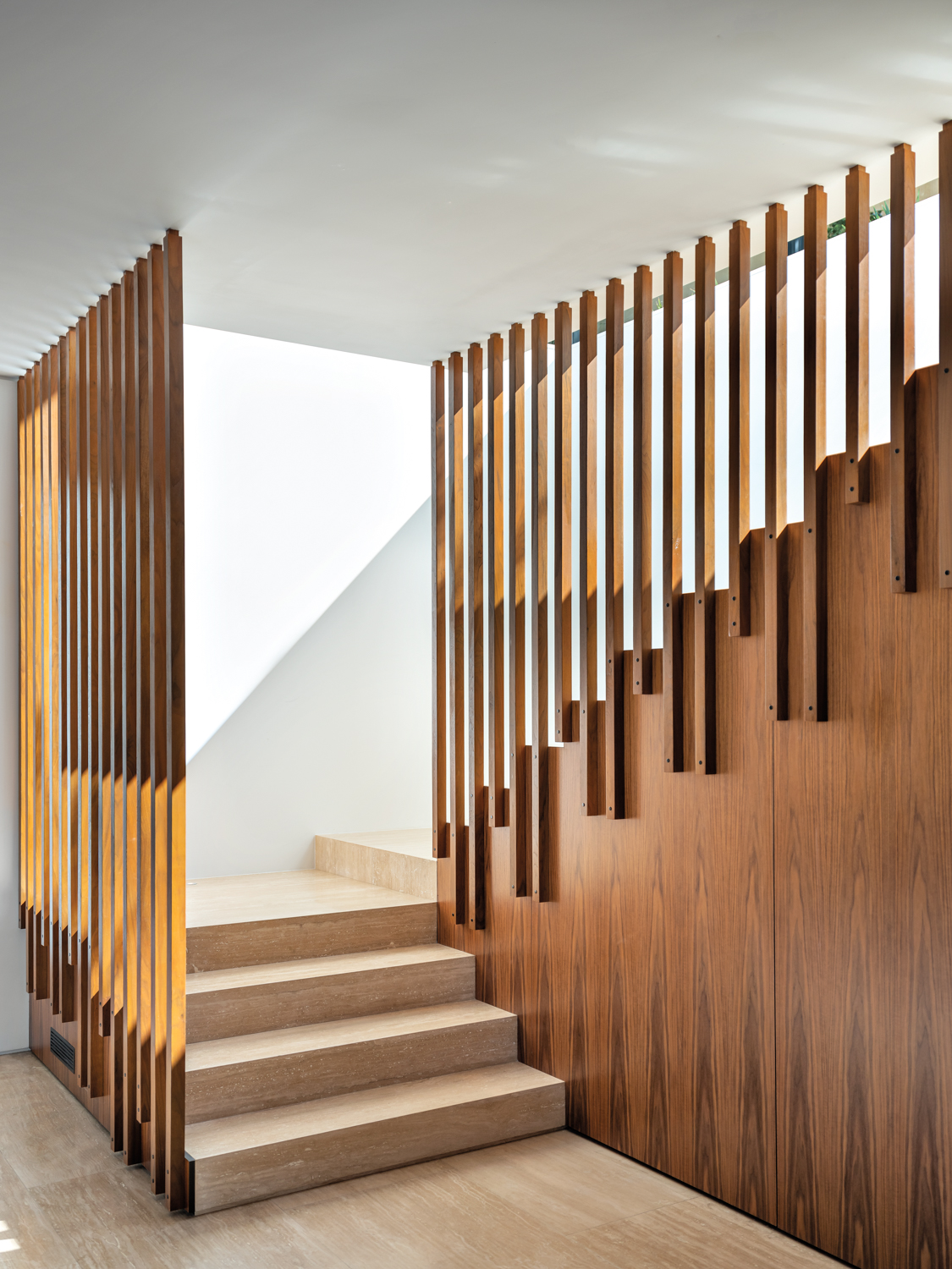wood screen hallway and staircase,...