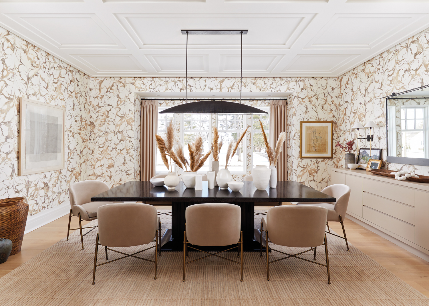 marbled wallpaper dining room