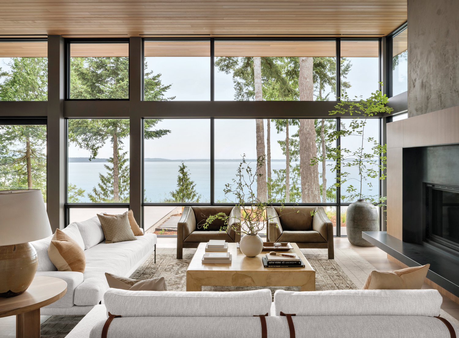 Floor-to-ceiling windows in the living...
