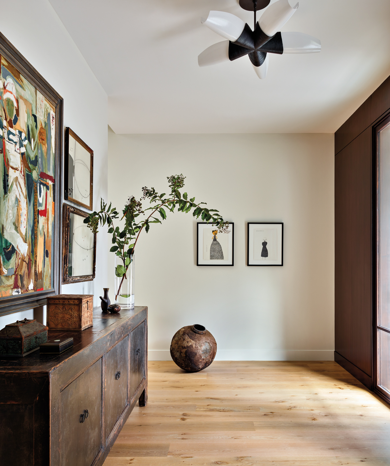 Entryway with rustic credenza, large...