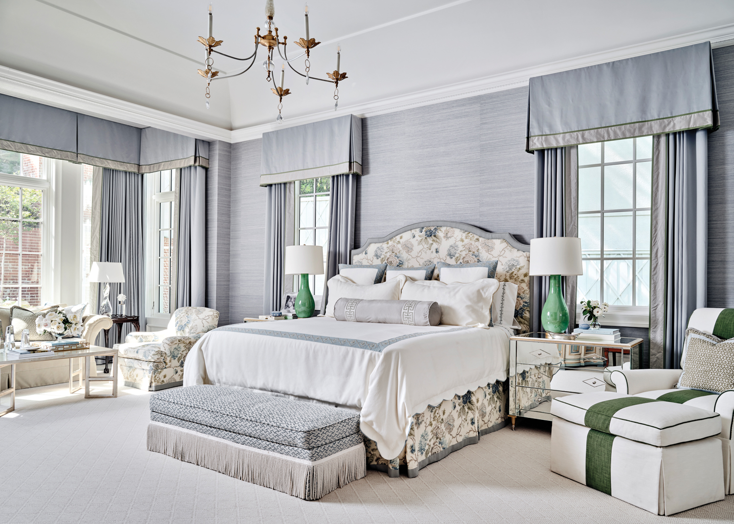 Serene bedroom with pale blue...