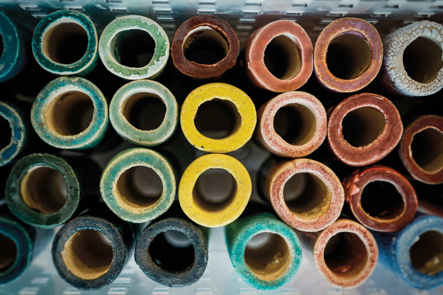colorful clay pieces found in a ceramicist's studio