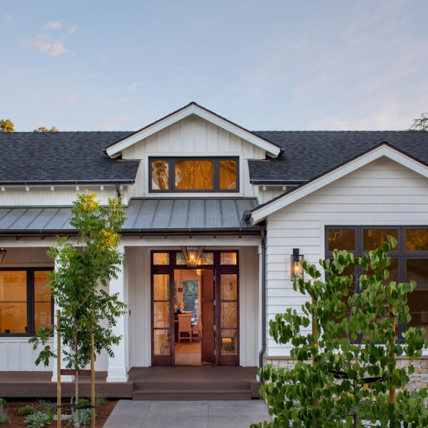 exterior of White House with wood panels on a Northern California home by De Mattei Construction