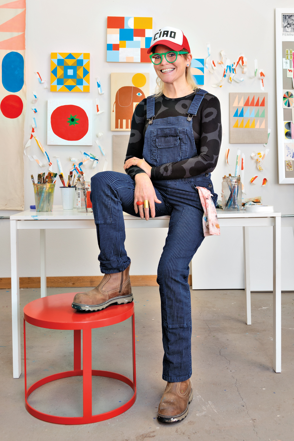 The artist poses in her Portland studio.
