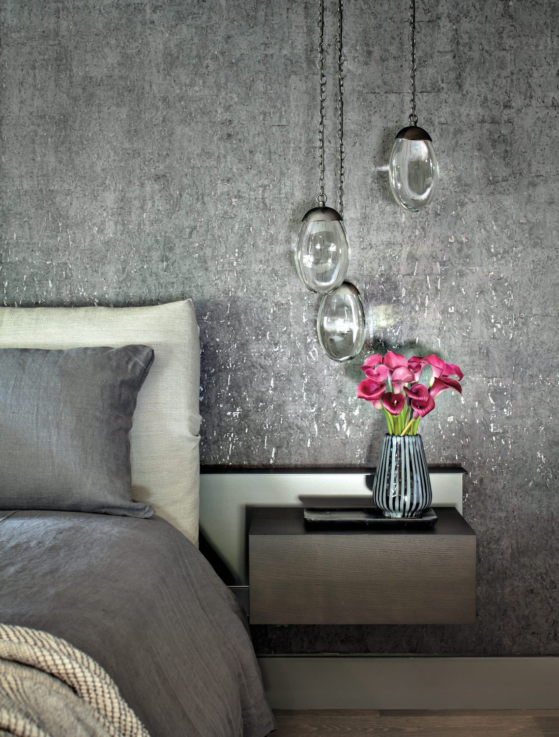 The cork wallcovering in the...