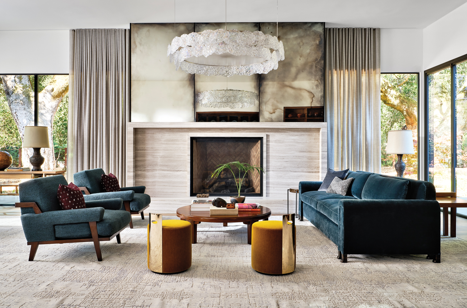 The interiors of this midcentury home have modern notes relating to the original style.