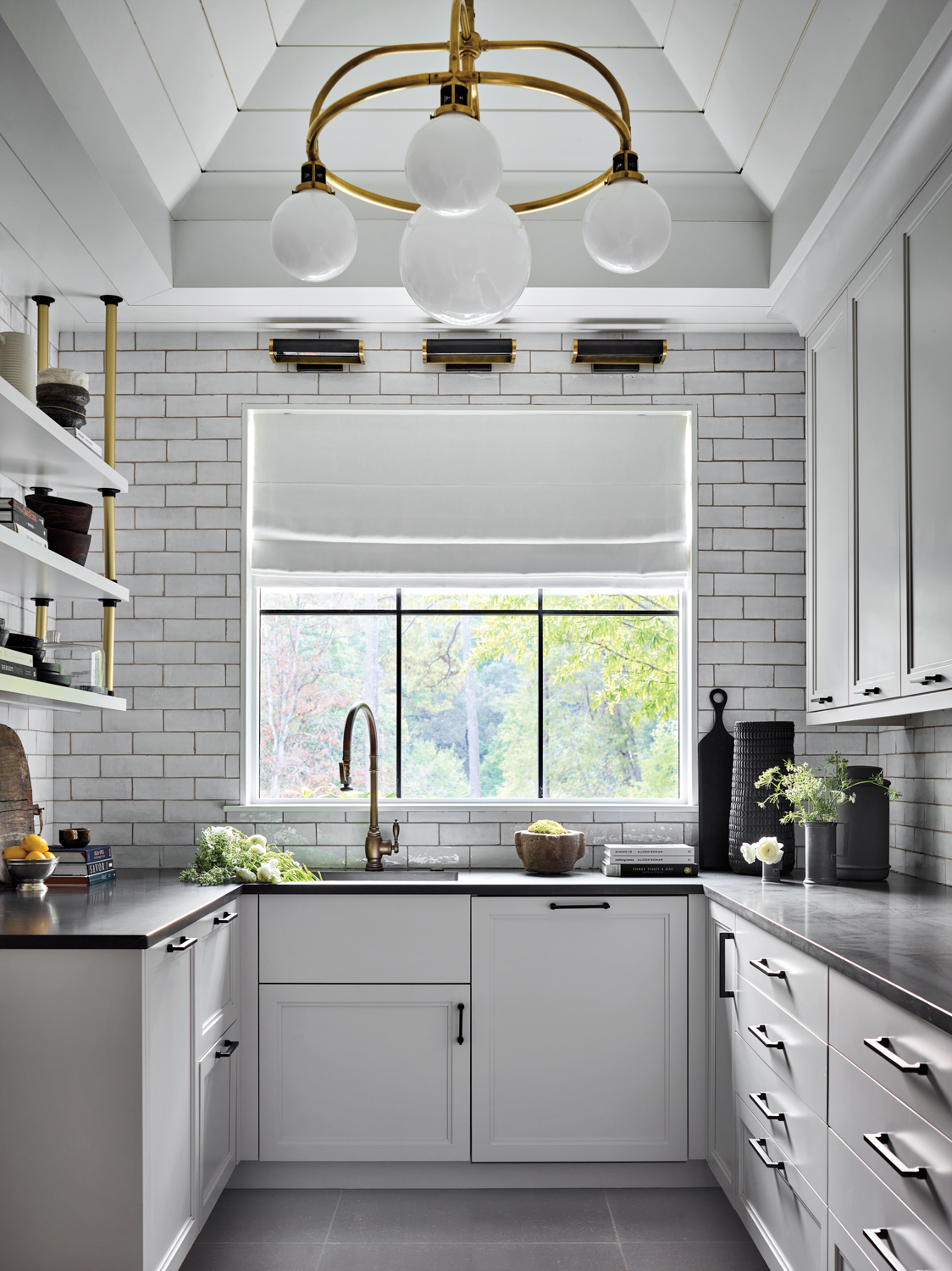 Vintage-inspired scullery kitchen with white...