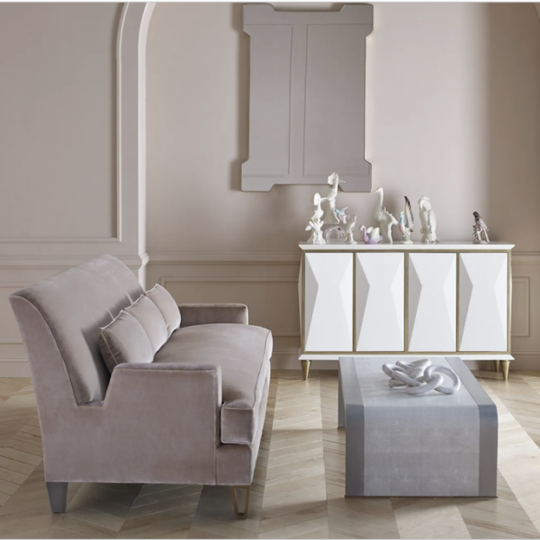 all white living room furniture in luxury home by Mathews Furniture Galleries showroom