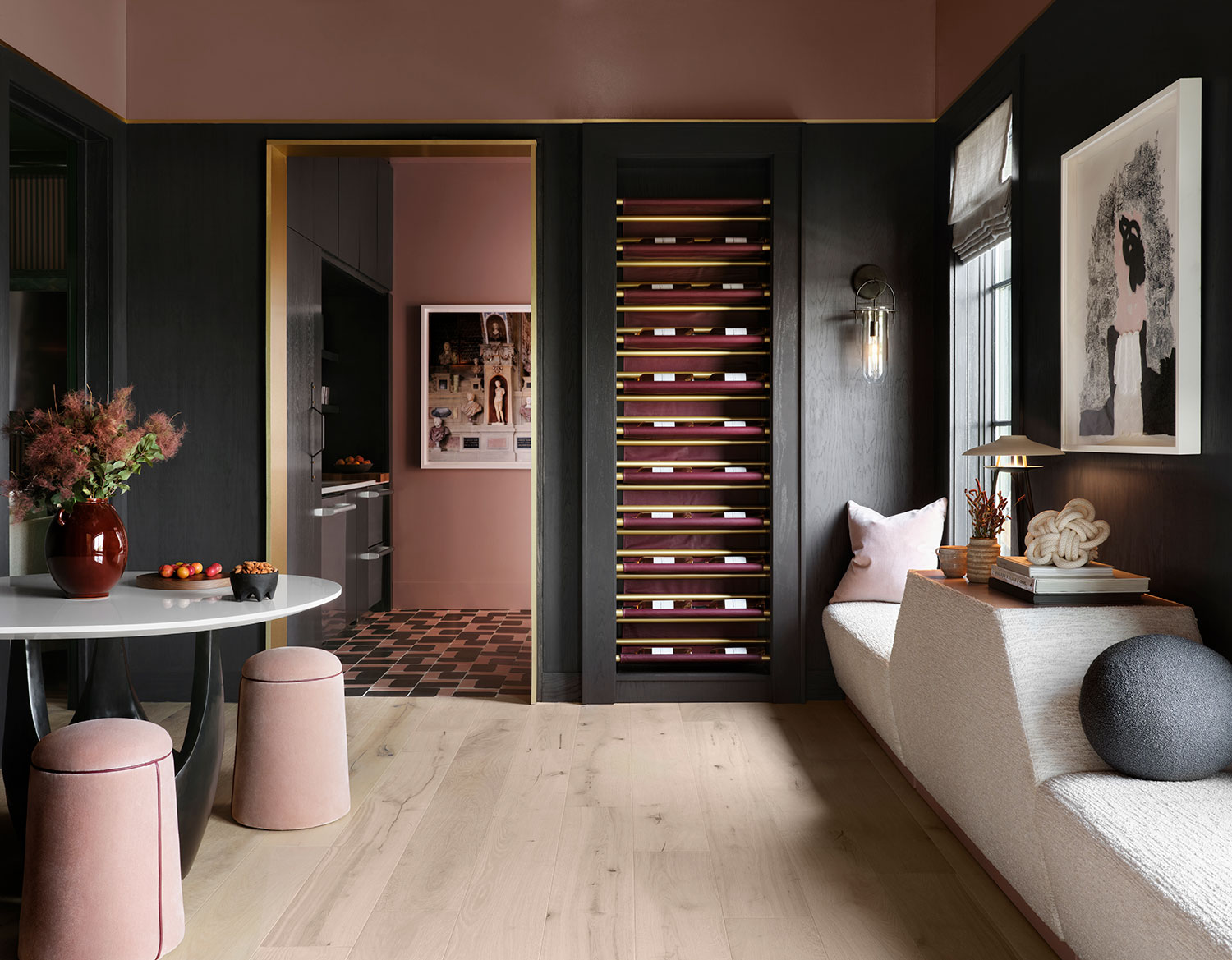 2022 kitchen designs pink and black wine storage room by jean liu