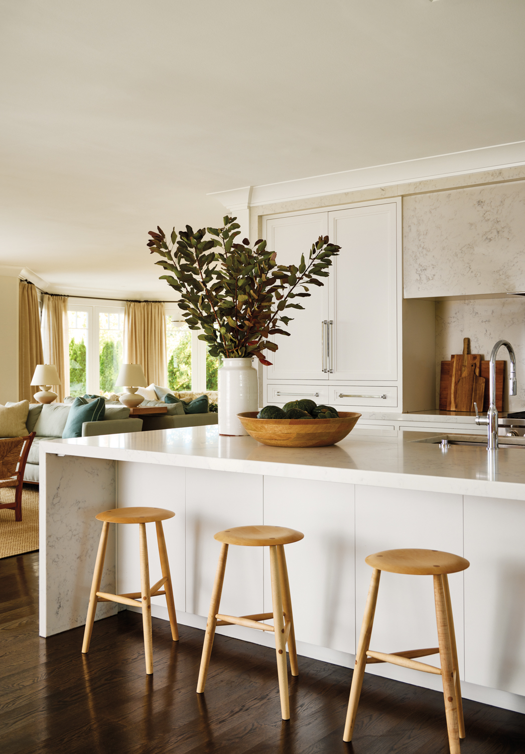 modern white kitchen oak stools