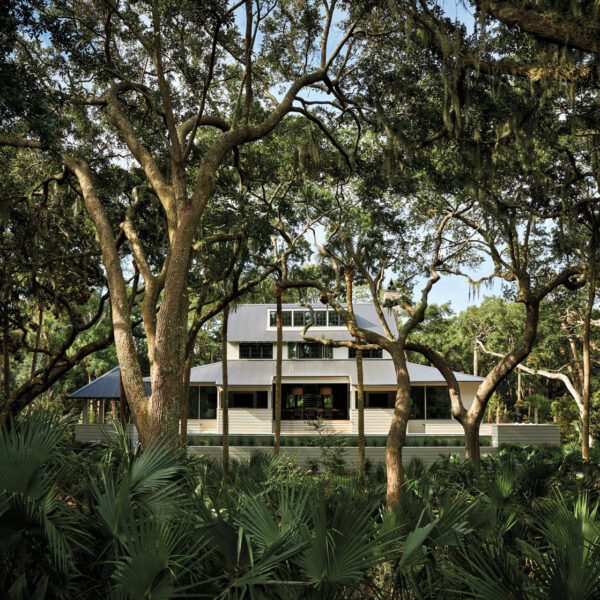 Lowcountry residence surrounded by live oaks and palmettos