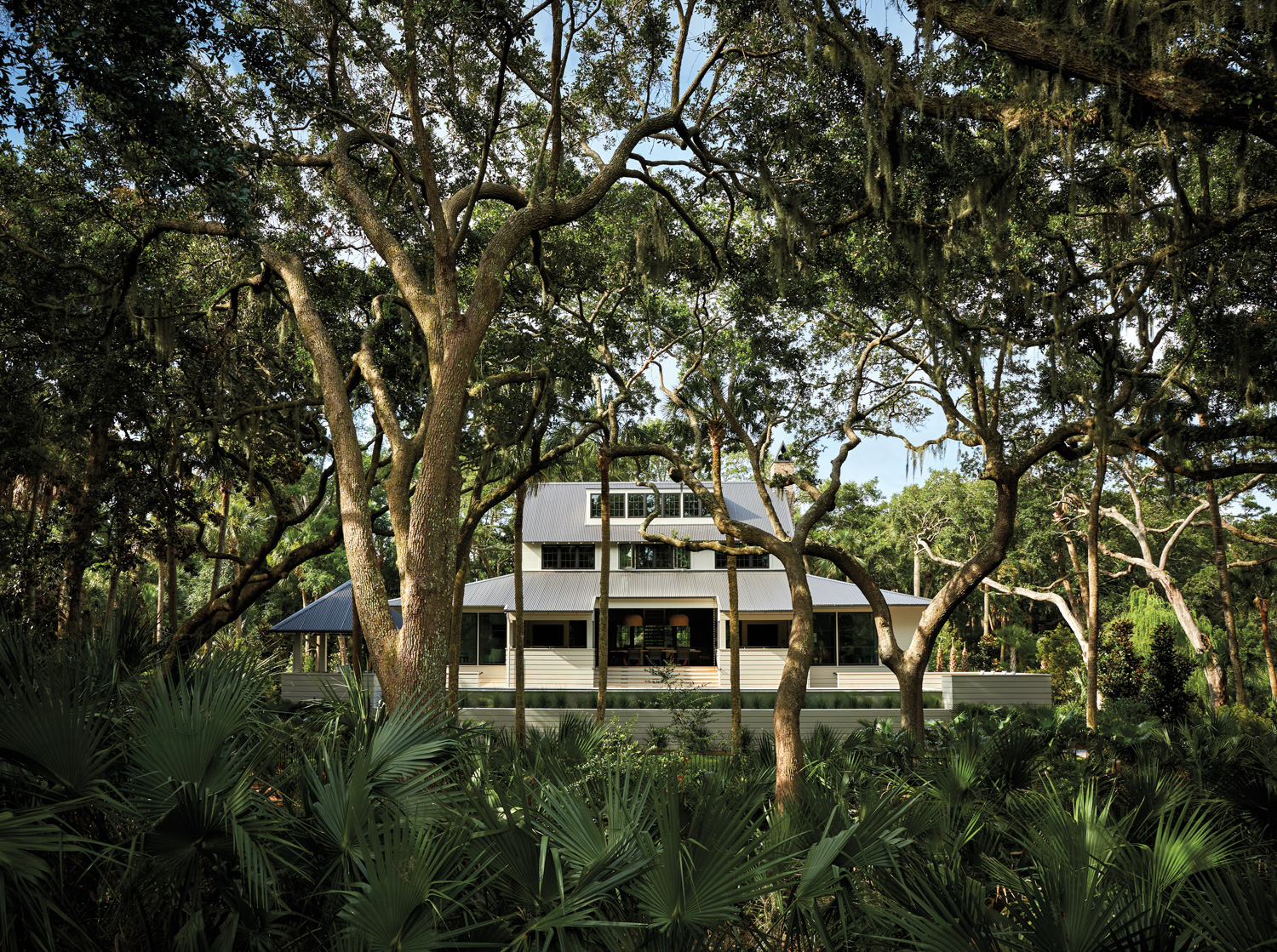 Lowcountry residence surrounded by live oaks and palmettos