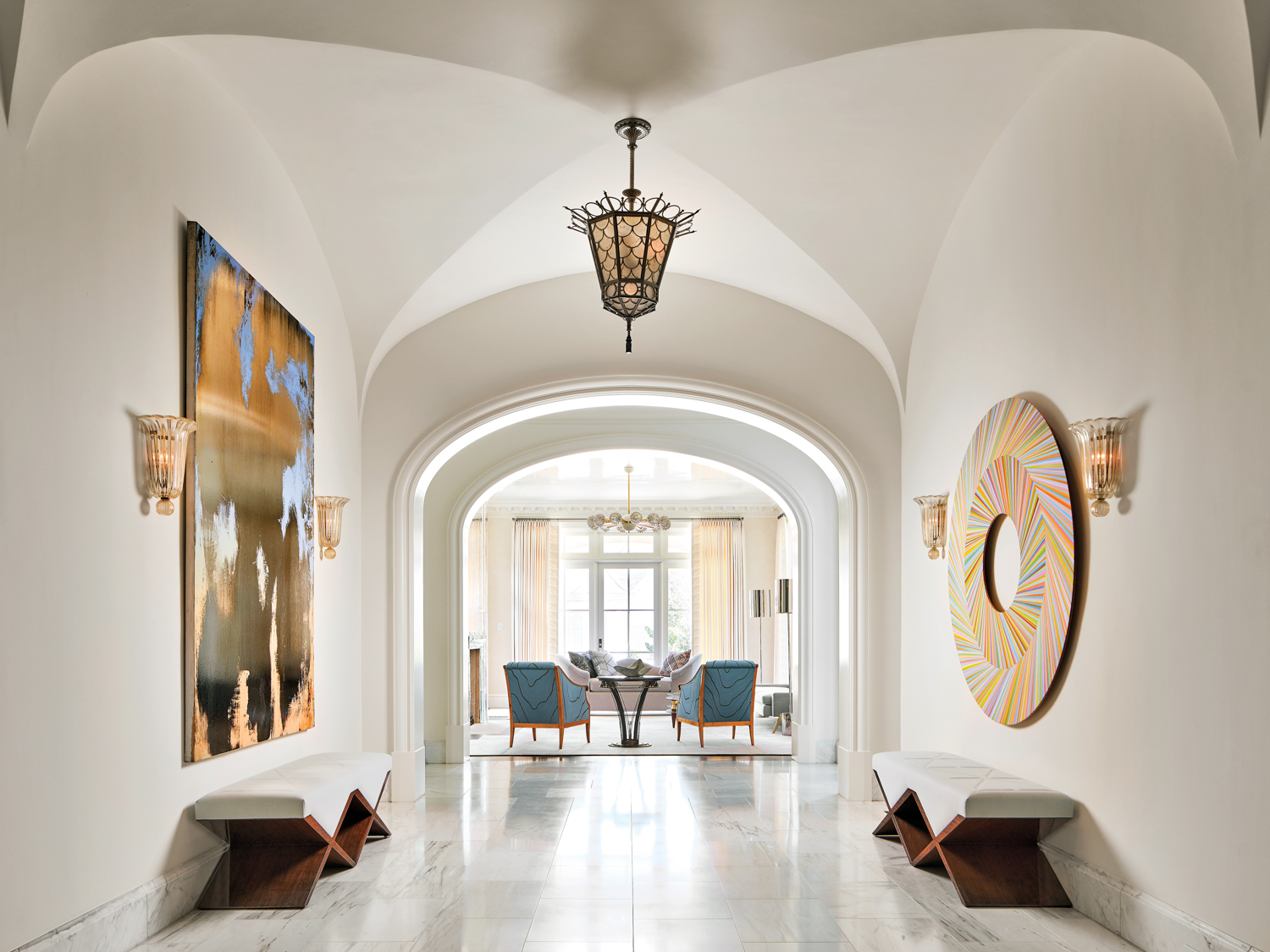 grand entry hall with groin vaulted ceiling