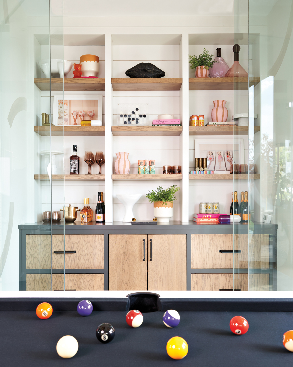 Built-in shelving with a mix...