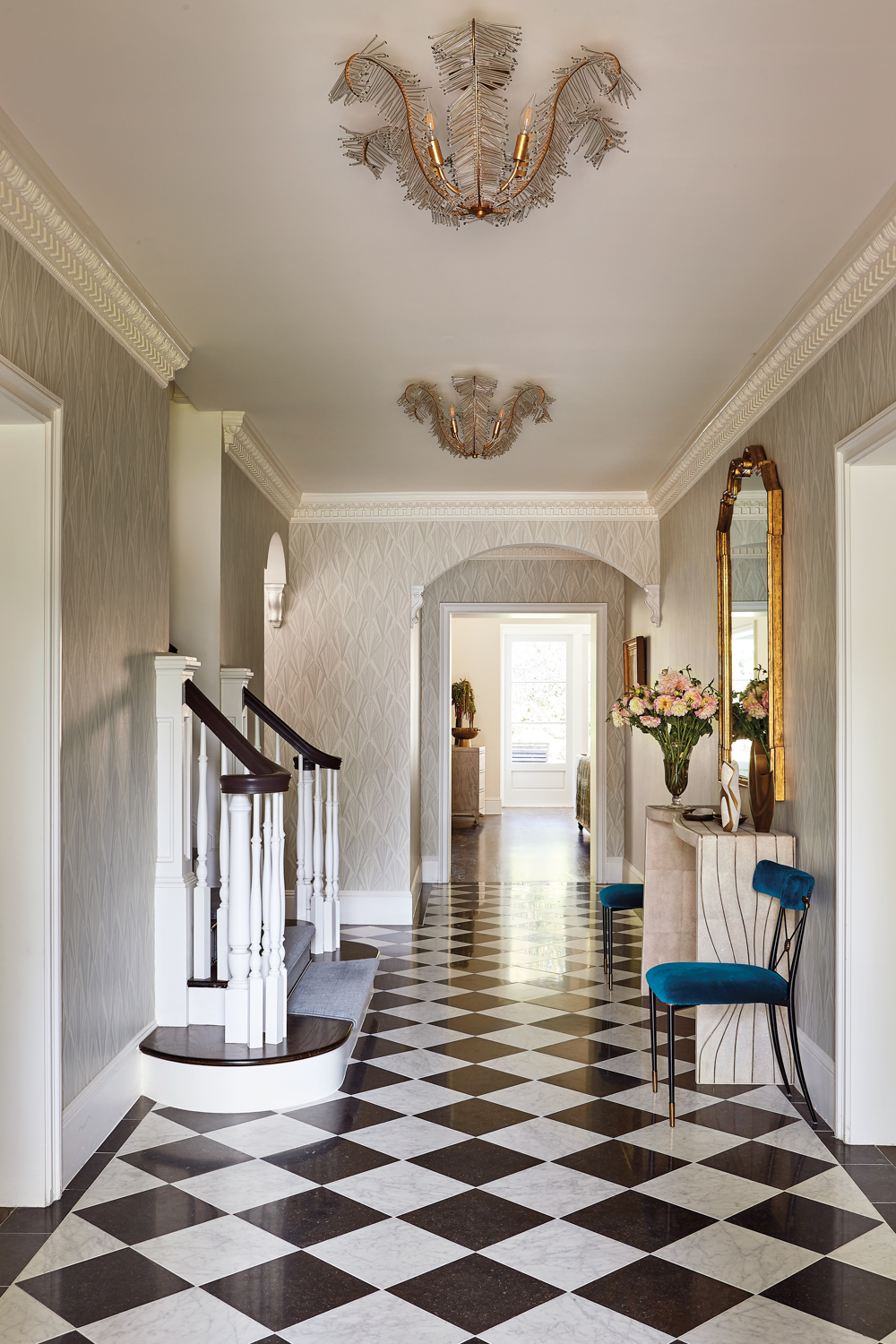 entrance hall with black and...