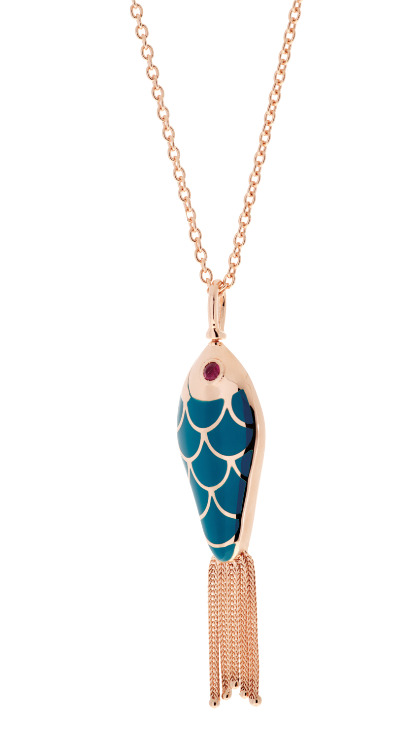 blue and gold fish pendant