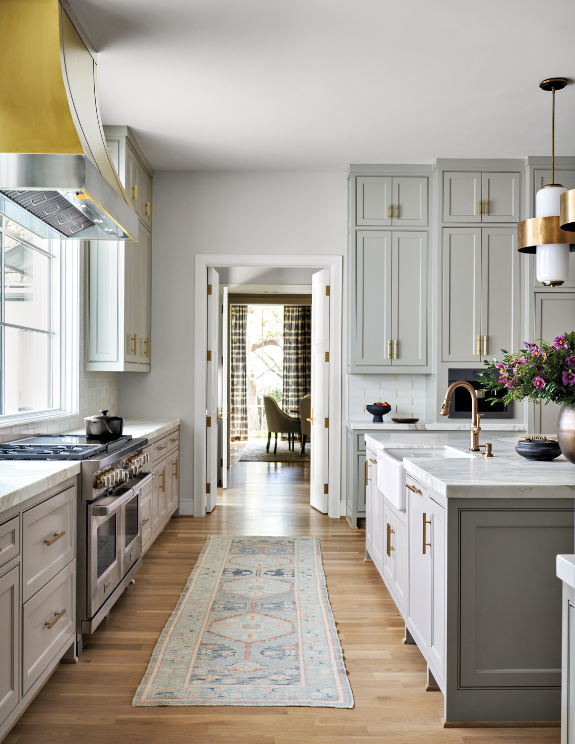 kitchen with gray cabinetry and...