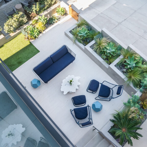 blue outdoor furniture and interior design by Noelle Interiors