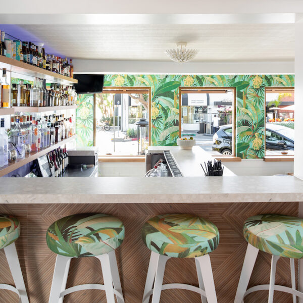 California bar with green bar stools by Noelle Interiors