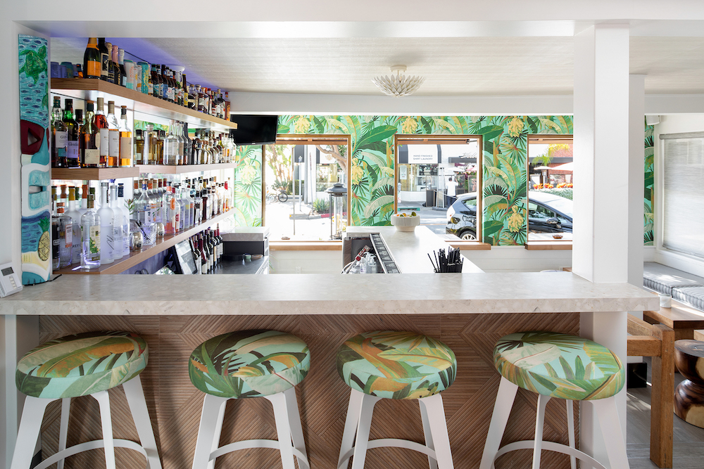 California bar with green bar stools by Noelle Interiors