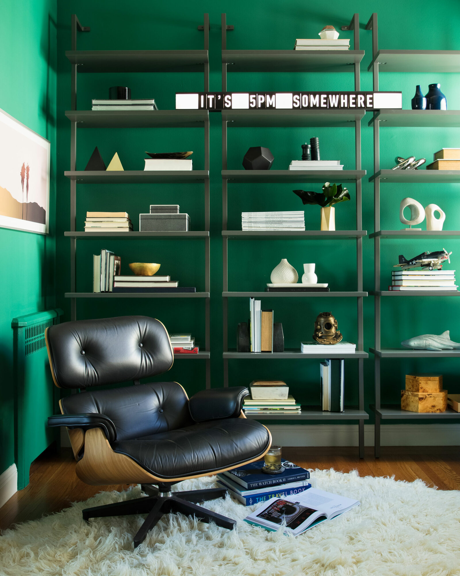 best colors for small spaces like this green office lounge